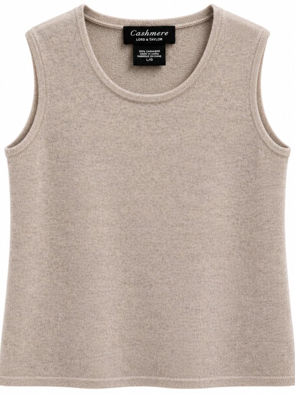 Lord & Taylor 100% Cashmere Sleeveless Sweater Tank, Taupe,  size L